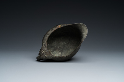 A rare Chinese inscribed archaistic bronze 'Yi' pouring vessel, Zhenghe, Northern Song