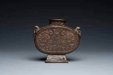 A Chinese archaistic bronze moonflask or 'bianhu', Song/Yuan