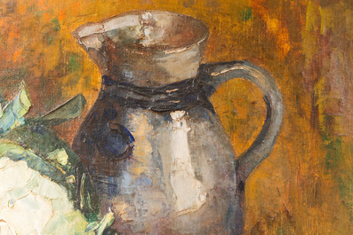 Sadji (Sha Qi, Sha Yinnian) (1914-2005): Still life with cauliflower, tomatoes and a stoneware ewer, oil on canvas