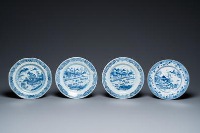 18 assiettes en porcelaine de Chine en bleu et blanc, Kangxi/Qianlong