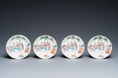 Seven Chinese famille rose cups and eight saucers, Tongzhi mark and of the period