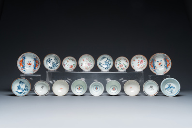 A varied collection of Chinese cups and saucers, 18/19th C.