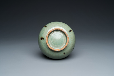 A Chinese russet-splashed celadon-glazed 'yuhuchunping' vase, 19th C.