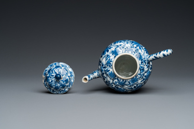 A Chinese blue and white 'twisted' teapot and cover, Kangxi