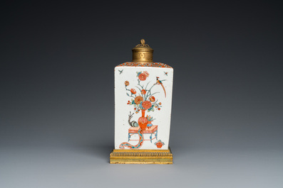 A fine Dutch-decorated Japanese gilt bronze-mounted square flask, Edo, 17th C.