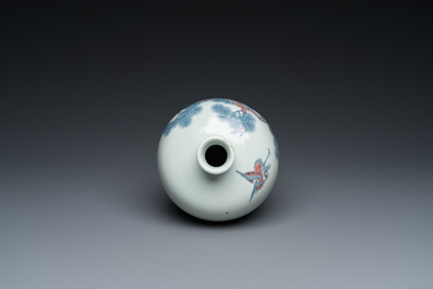 A Chinese blue, white and copper-red 'meiping' vase with cranes, Yongzheng mark, 19/20th C.