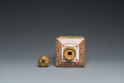 A fine Dutch-decorated Japanese gilt bronze-mounted square flask, Edo, 17th C.