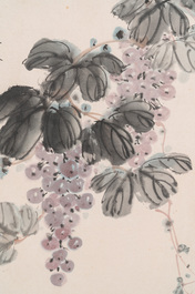 Qi Gong 啟功 (1912-2005): 'Druiven', inkt en kleur op papier