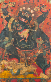 Een Sino-Tibetaanse thangka met Mahakala, wellicht 19e eeuw