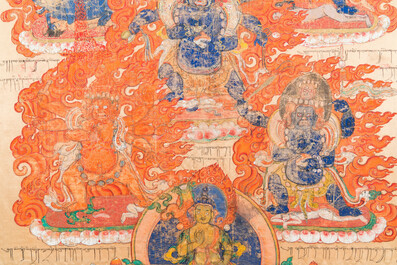 Een thangka op zijde met Mahakala, Tibet, 19e eeuw