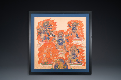 Thangka figurant Mahakala, Tibet, 19&egrave;me