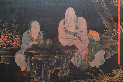 A large Chinese Fuzhou or Foochow lacquer panel, signed Hu Gong Shou 胡公寿, 19/20th C.