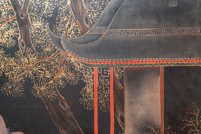 A large Chinese Fuzhou or Foochow lacquer panel, signed Hu Gong Shou 胡公寿, 19/20th C.