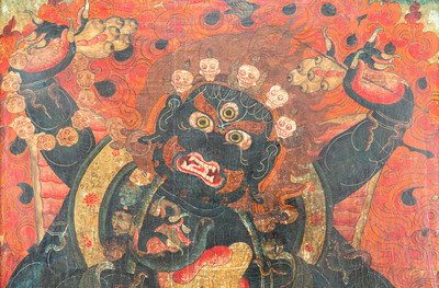 Thangka figurant Mahakala, Sino-Tibet, probablement 19&egrave;me