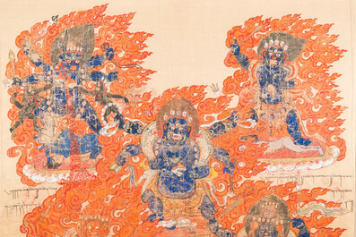 Thangka figurant Mahakala, Tibet, 19&egrave;me