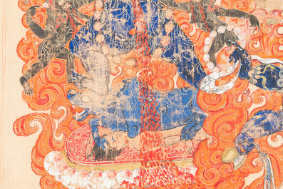 Een thangka op zijde met Mahakala, Tibet, 19e eeuw