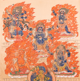 Thangka figurant Mahakala, Tibet, 19&egrave;me