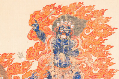 Thangka figurant Mahakala, Tibet, 19&egrave;me