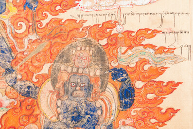 Een thangka op zijde met Mahakala, Tibet, 19e eeuw