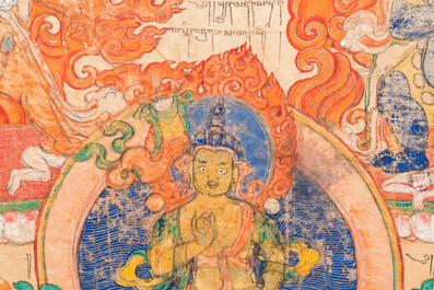 Een thangka op zijde met Mahakala, Tibet, 19e eeuw