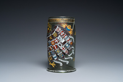 A German enamelled glass 'Reichsadler' humpen, probably Bohemia, dated 1636