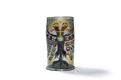 A German enamelled glass 'Reichsadler' humpen, probably Bohemia, dated 1636