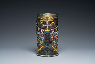 A German enamelled glass 'Reichsadler' humpen, probably Bohemia, dated 1636