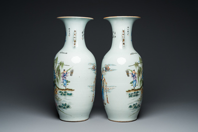 Paire de vases en porcelaine de Chine famille rose &agrave; d&eacute;cor &agrave; deux faces, 19/20&egrave;me