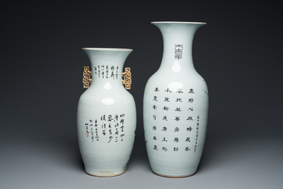 Twee Chinese qianjiang cai vazen met berglandschappen, gesigneerd Hu Zhongzhen 胡仲贞, 19/20e eeuw