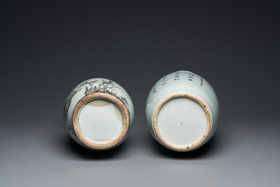 Twee Chinese qianjiang cai vazen met berglandschappen, gesigneerd Hu Zhongzhen 胡仲贞, 19/20e eeuw