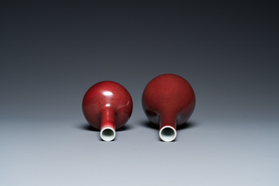 Two Chinese monochrome copper-red and peachbloom-glazed vases, 18/19th C.