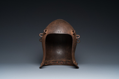 An Italian iron 'bascinet' helmet, 19th C. or older