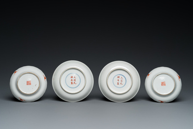 Four Chinese famille rose saucers, Daoguang and Guangxu marks and of the periods