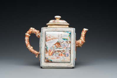 A large Chinese faux-bamboo 'mandarin' teapot and cover, Qianlong
