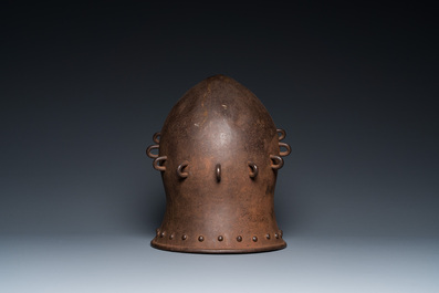 An Italian iron 'bascinet' helmet, 19th C. or older