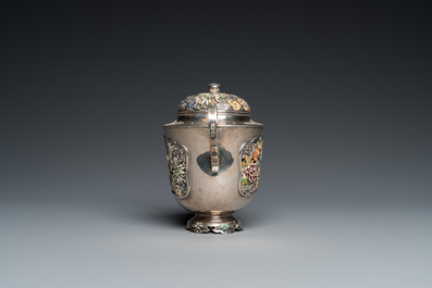 Hiratsuka Mohei (Japan, 1836-?, attr. to): An enamelled reticulated silver 'koro' censer, Meiji, 19th C.