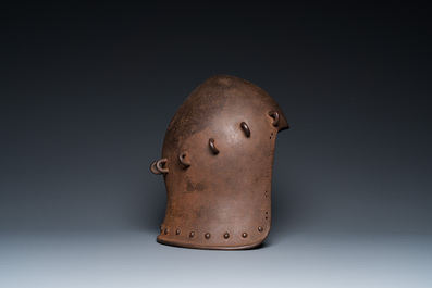 An Italian iron 'bascinet' helmet, 19th C. or older