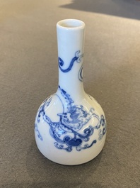 A small Chinese blue and white 'dragon' bottle vase, Yongzheng mark and possibly of the period