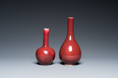 Deux vases en porcelaine de Chine en rouge de cuivre et 'fleur de p&ecirc;cher', 18/19&egrave;me