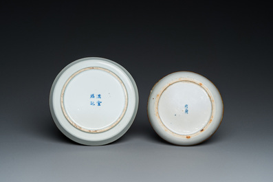 Twee Chinese blauw-witte 'Bleu de Hue' 'draken' borden voor de Vietnamese markt, 19e eeuw