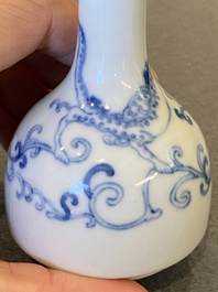 A small Chinese blue and white 'dragon' bottle vase, Yongzheng mark and possibly of the period