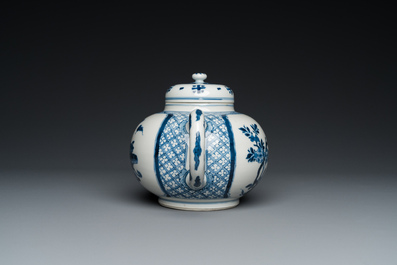 A large Chinese blue and white 'antiquities' teapot and cover, Kangxi
