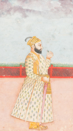 Two Indian school miniatures: 'Portrait of prince Murad Bakhsh' and 'Scene from a Ragamala', 18/19th C.
