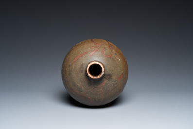 A Chinese brown-glazed globular vase with floral design, Song