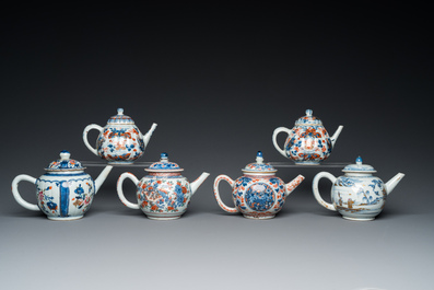 Six Chinese blue and white, famille verte and Imari-style teapots, Kangxi/Yongzheng