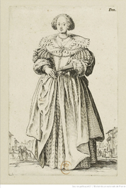 Jacques Callot (1592-1635): 'Edele dame met waaier', studie voor een gravure uit de reeks 'La Noblesse', inkt op papier, ca. 1620