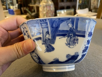 A Chinese square blue and white bowl, Chenghua mark, Kangxi