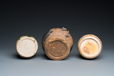 Three Vietnamese Bat Trang glazed pottery lime pots, L&ecirc;, 15/17th C.