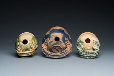 Three Vietnamese Bat Trang glazed pottery lime pots, L&ecirc;, 15/17th C.