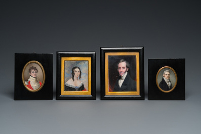 Six portrait miniatures, England and/or France, 19th C.